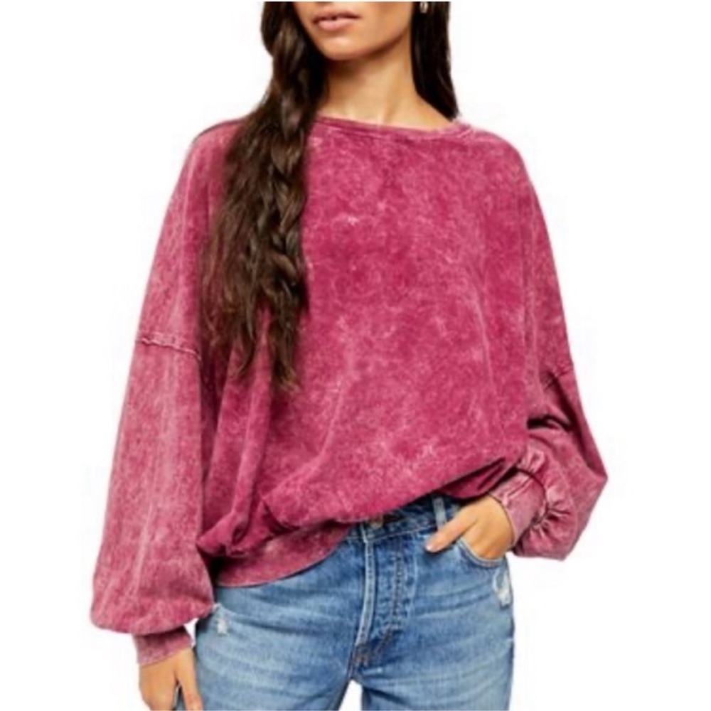 NEW NWT FP We The Free Long Sleeve Pullover T-Shirt Tee Wine Burgundy Maroon XS